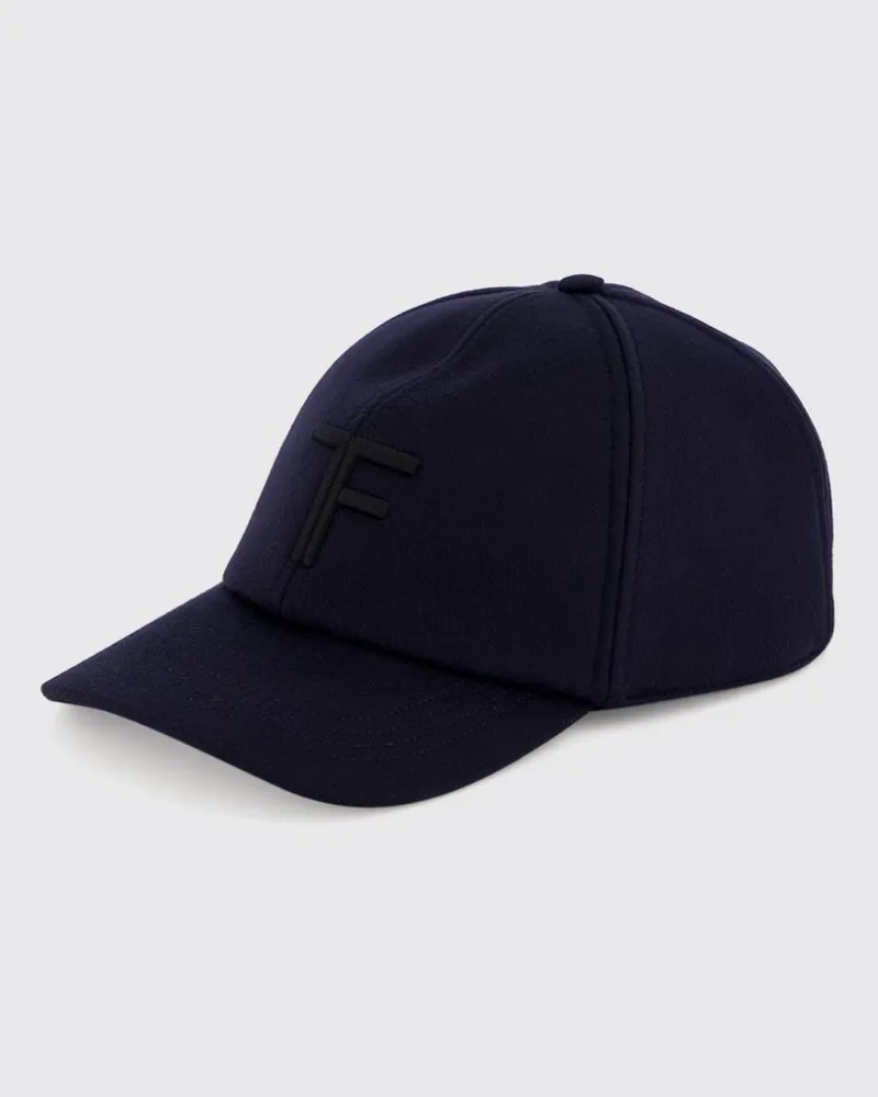 Tom Ford Baseballkappe aus Kaschmir mit gesticktem Monogramm Blau