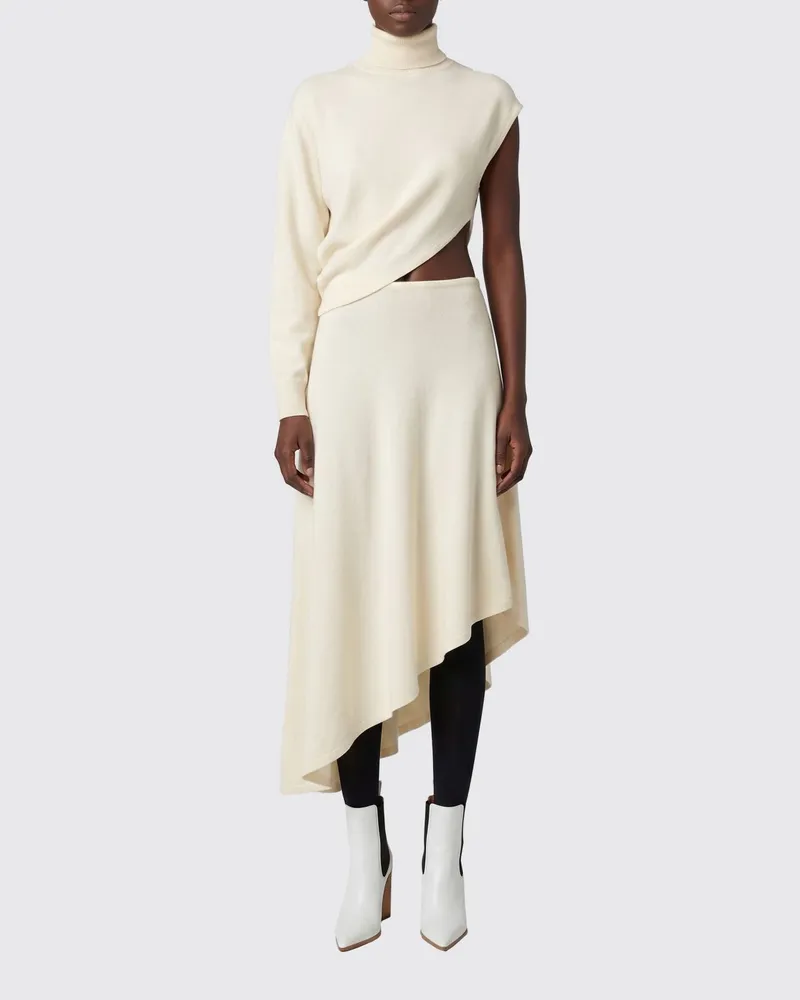 Alaïa Asymmetrisches Kleid aus Schurwolle Weiß