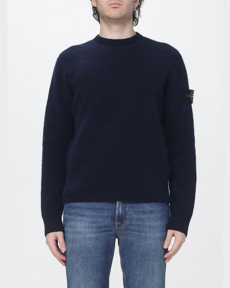 Stone Island Pullover mit Rundhalsausschnitt aus Alpaka-Mischung mit Kompass-Logoaufnäher Blau