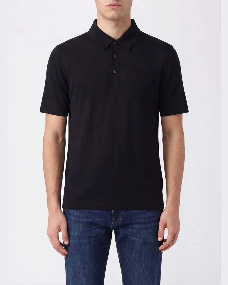 Herno Kurzärmeliges Baumwoll-Poloshirt mit Drei-Knopf-Leiste Schwarz