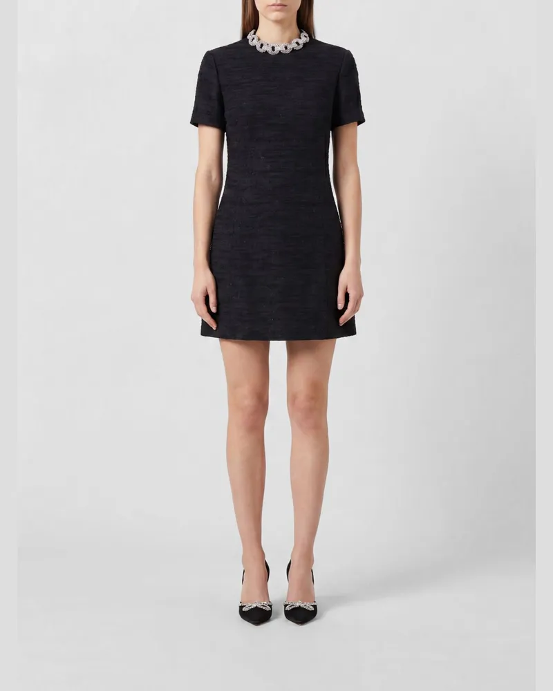 Valentino Garavani A-Linien-Minikleid aus Tweed mit Strass-Applikation Schwarz