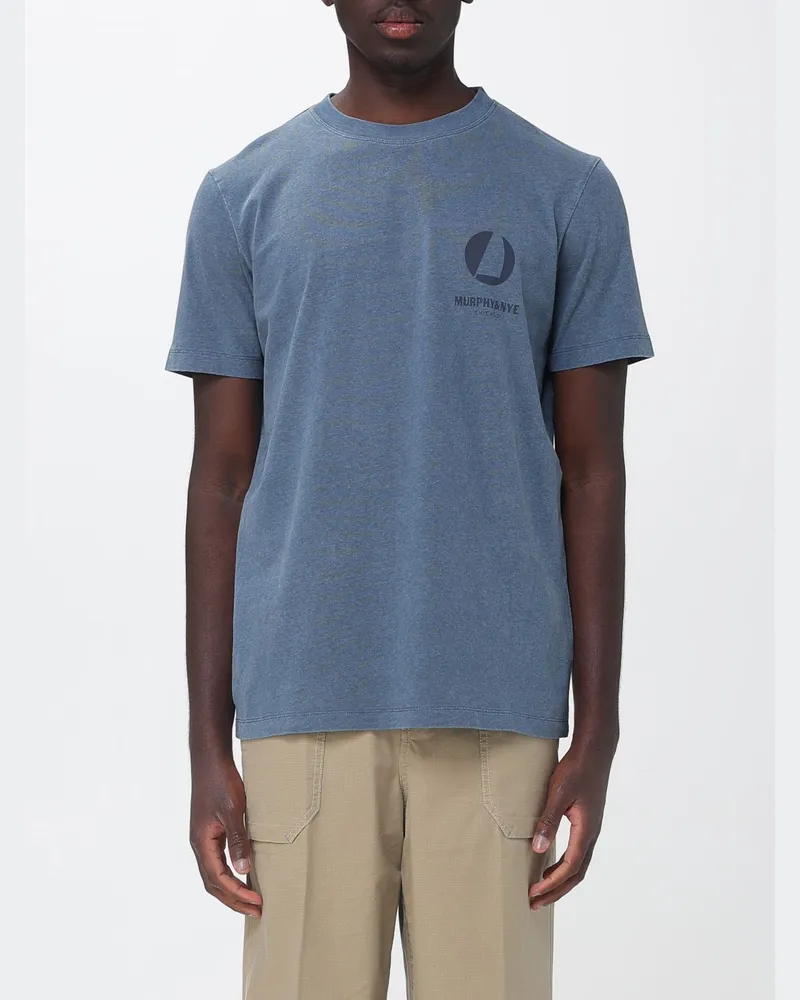 Murphy & Nye Rundhals-Baumwoll-T-Shirt mit kontrastierendem Rückenlogo Blau