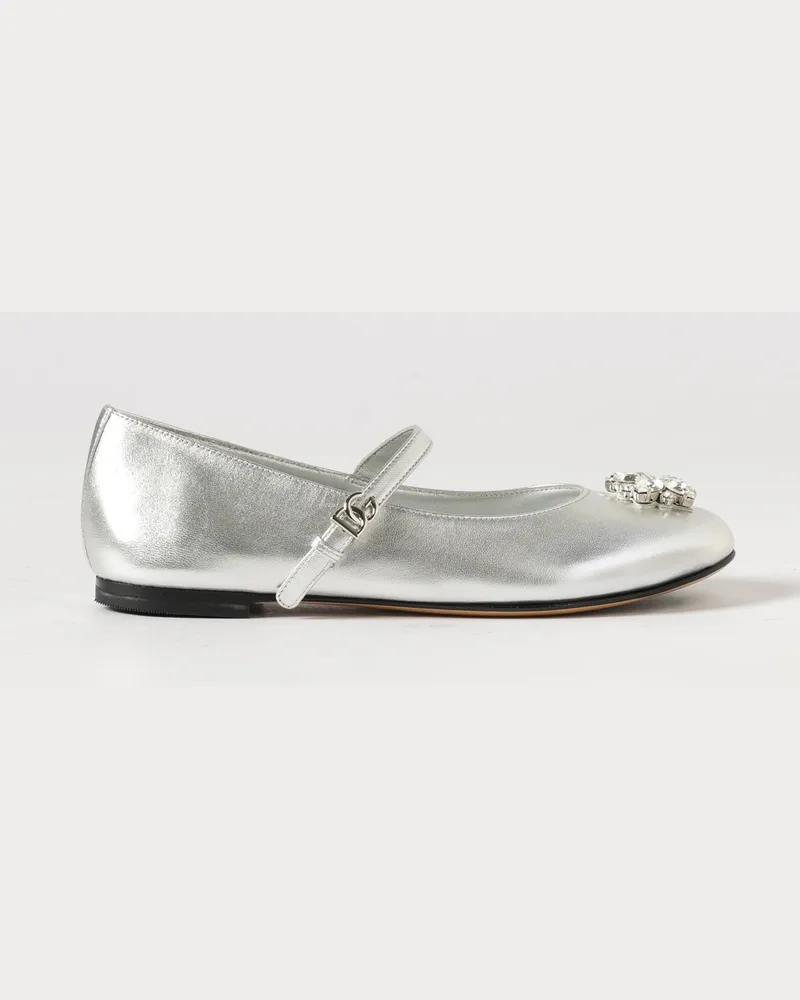 Dolce & Gabbana DOLCE  GABBANA Mary-Jane-Schuhe für Mädchen Dolce & Gabbana aus laminiertem Nappaleder mit Kristallen Silber