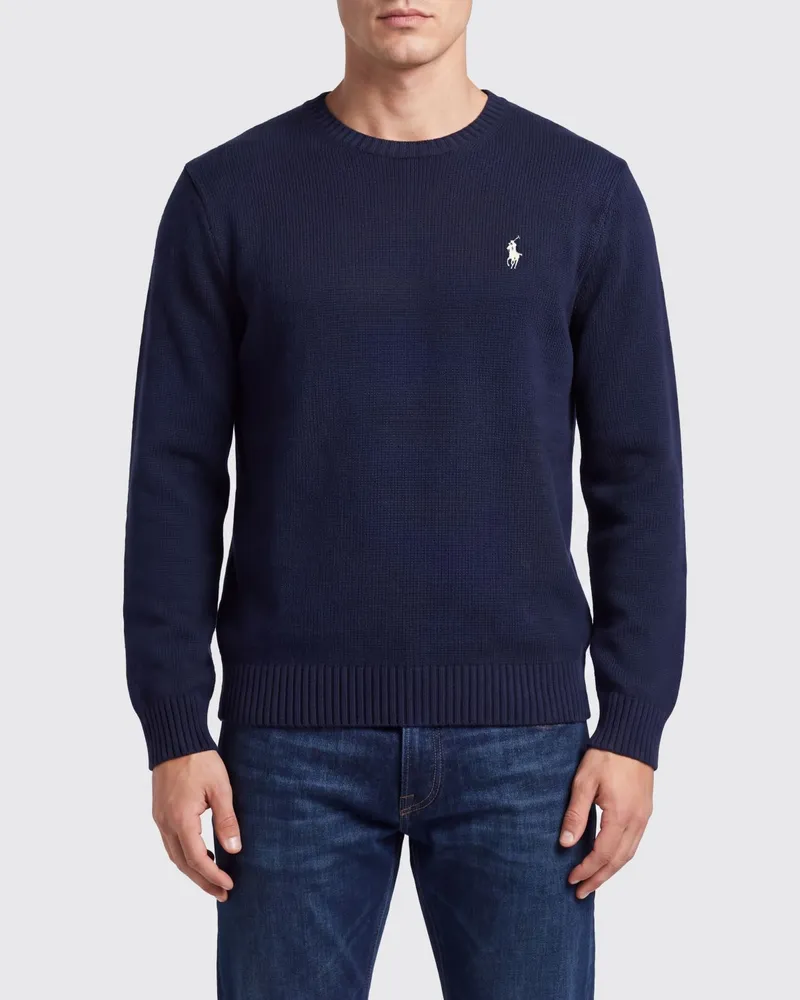 Ralph Lauren Baumwollpullover mit Rundhalsausschnitt und ikonischem gesticktem Pony-Logo Blau