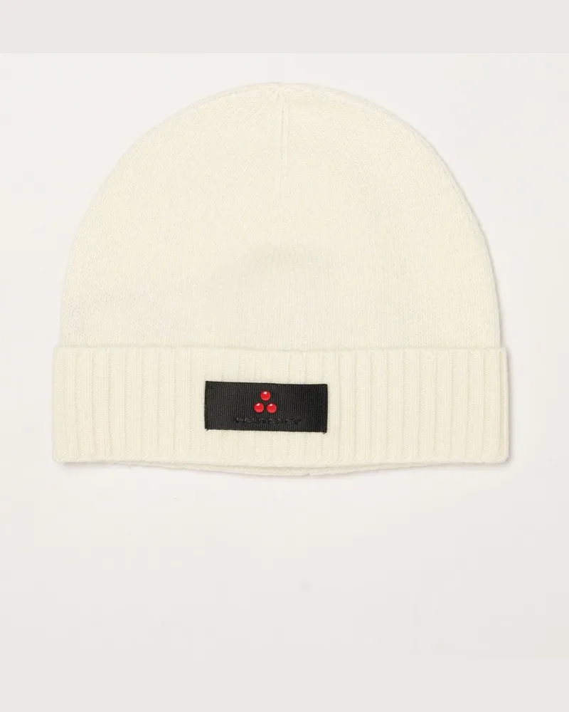 Peuterey Beanie-Mütze aus Woll-Kaschmir-Mischung mit Umschlag und Logo-Patch Yellow