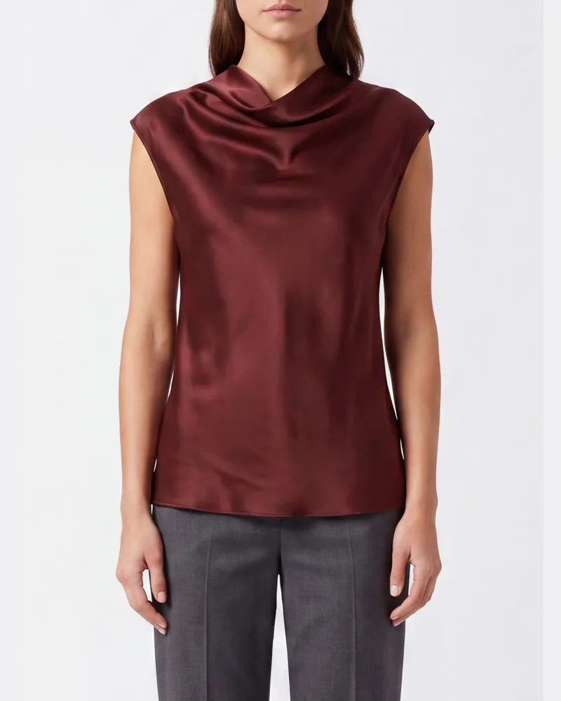 Alberta Ferretti Ärmellose Satinbluse von mit drapiertem Ausschnitt Rot