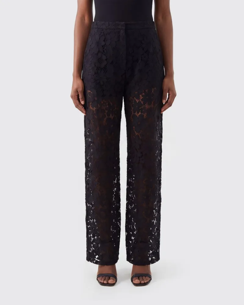 Fendi Hochgeschnittene Palazzo-Hose aus Spitze mit geradem Bein Schwarz