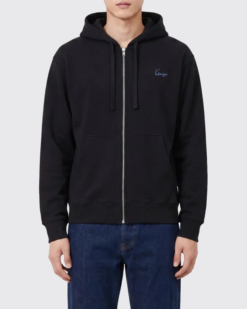 Kenzo Kapuzen-Sweatjacke aus Baumwolle mit Kontrast-Logo Schwarz