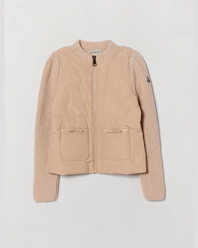 Moncler Strickjacke für Jungen aus wattierter Wolle und Nylon mit Logo-Patch Pink
