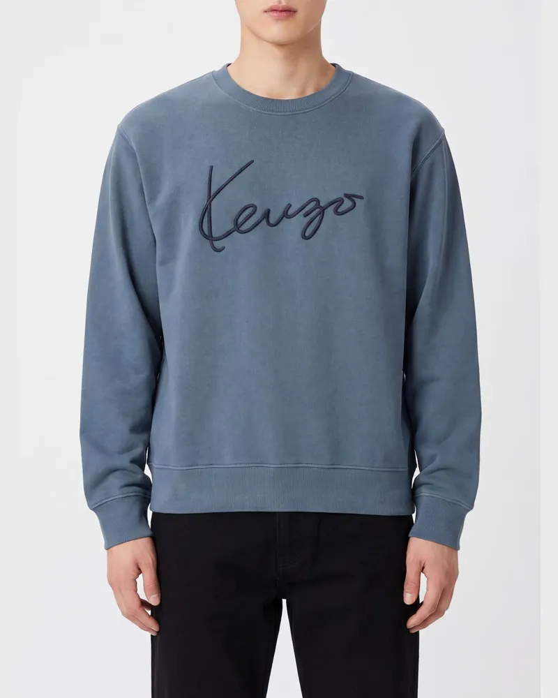 Kenzo Baumwoll-Sweatshirt mit Rundhalsausschnitt, Kontrastlogo und überschnittenen Schultern Grau