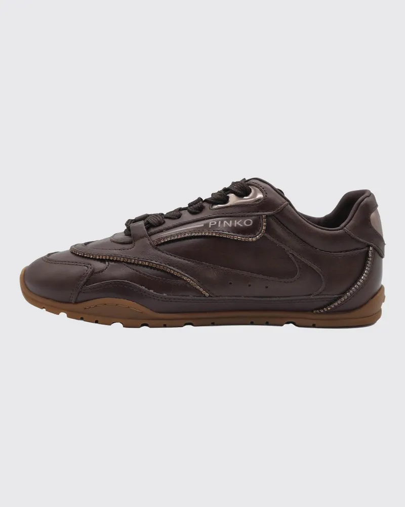Pinko Yulia Low-Top-Ledersneaker mit gedrucktem Logo und gepolstertem Knöchel Dark