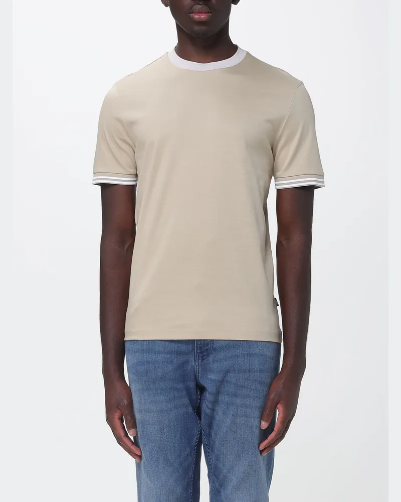 HUGO BOSS Slim-Fit T-Shirt von aus Baumwolle mit Kontrastbesatz Beige