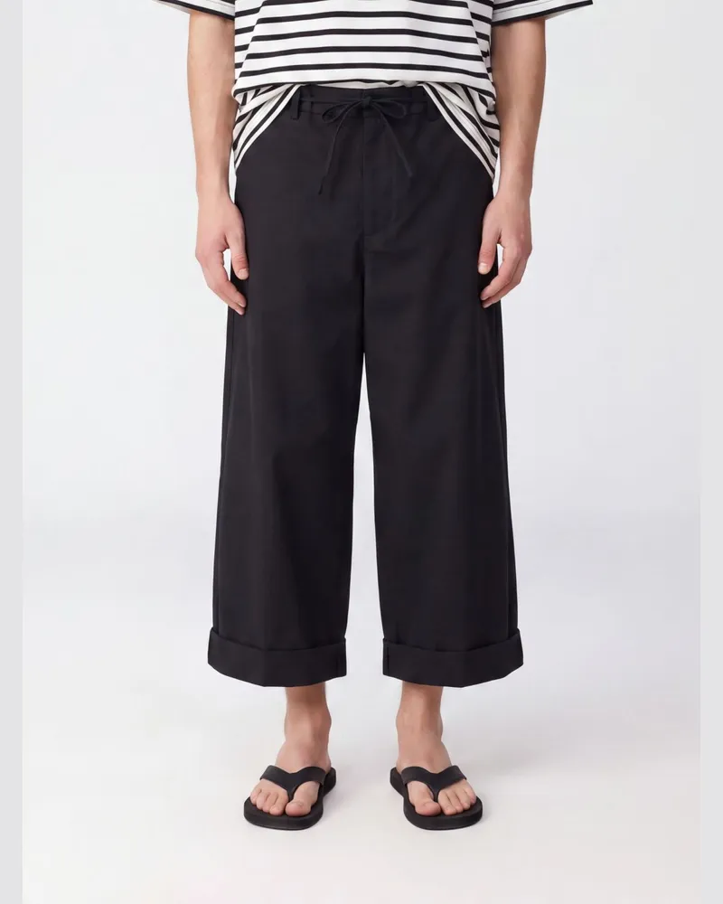 Jacquemus Weit geschnittene Baumwollhose von mit mittlerer Taille und Umschlag Schwarz