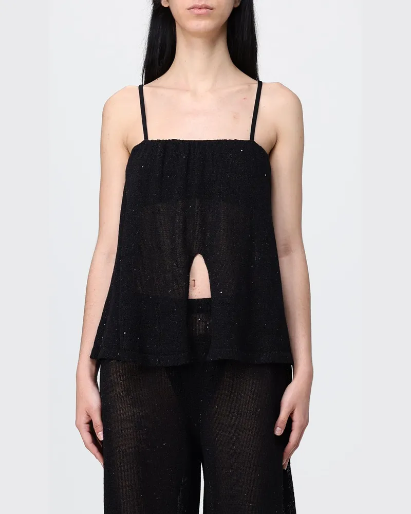 Liviana Conti Baumwoll-Stricktop mit Pailletten Schwarz