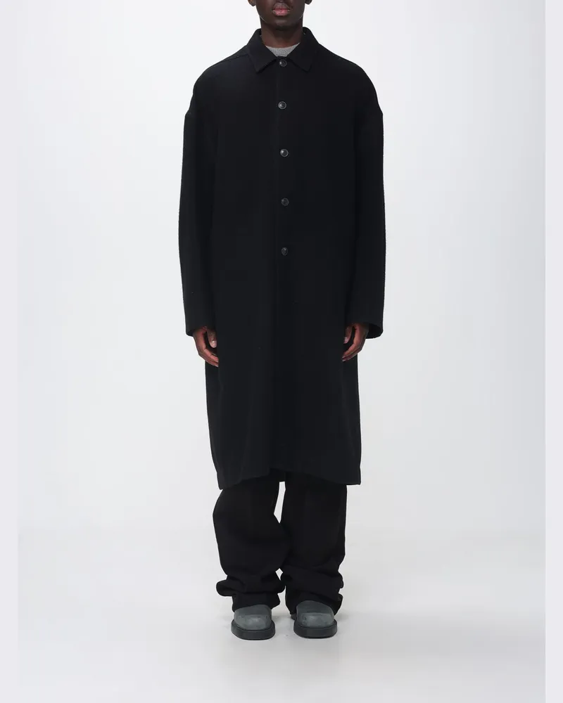 Rick Owens Langer Einreiher-Mantel aus Merinowolle mit überschnittenen Schultern Schwarz
