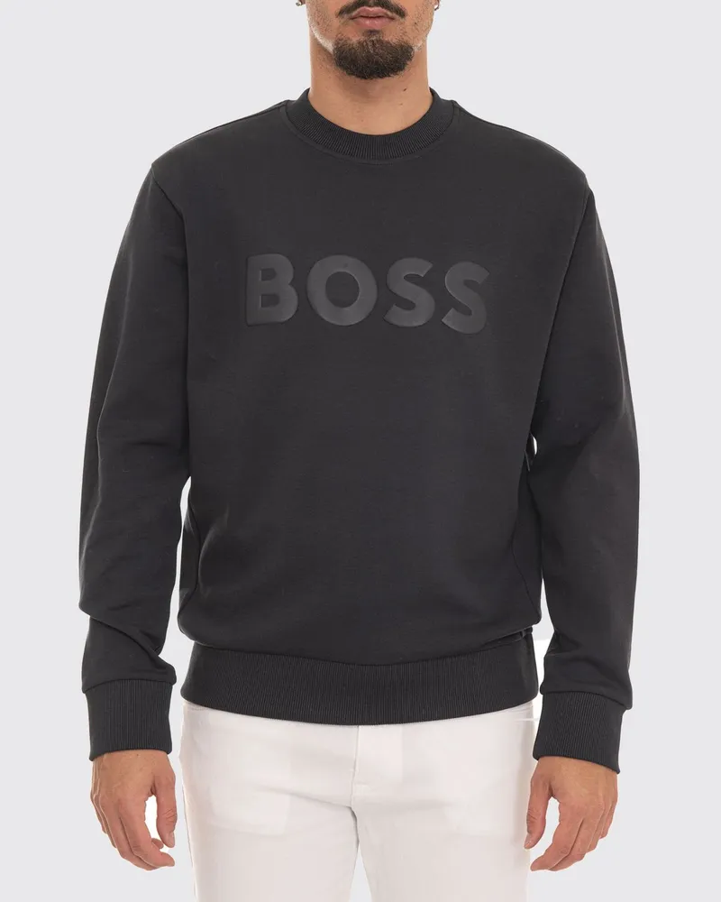 HUGO BOSS Rundhals-Sweatshirt aus Baumwolle mit Logo Blau