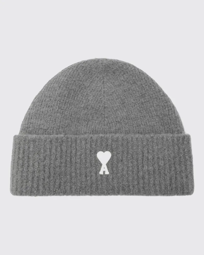 AMI Paris Beanie-Mütze aus Woll- und Alpakagemisch mit gesticktem Logo Grau