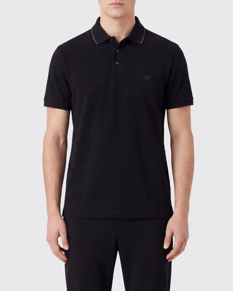 Emporio Armani Kurzärmeliges Baumwoll-Poloshirt mit Adler-Logo Schwarz