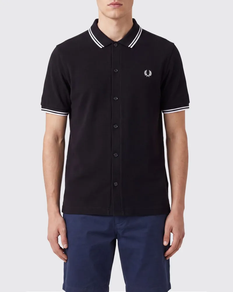 Fred Perry Baumwoll-Poloshirt mit Zierstreifen am Kragen und kontrastierend gesticktem Logo Blau