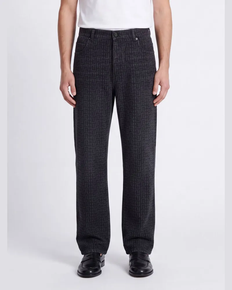 Balmain Straight-Fit Jeans aus Denim mit PB-Monogramm-Jacquard Schwarz