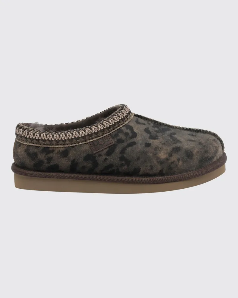 UGG Tasman Mules aus Veloursleder mit Animal-Print und Kontrastnähten Braun