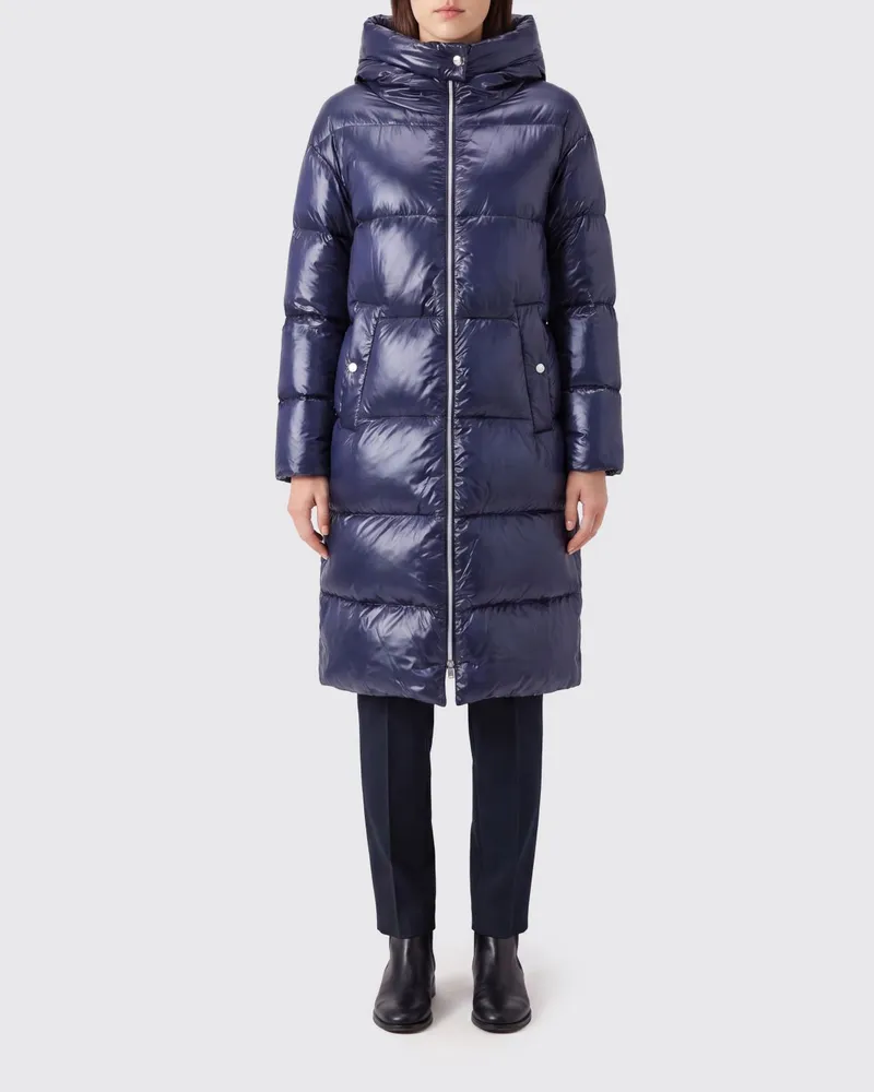 Herno Langer wasserdichter Stepp-Daunenmantel aus Nylon mit Kapuze Schwarz