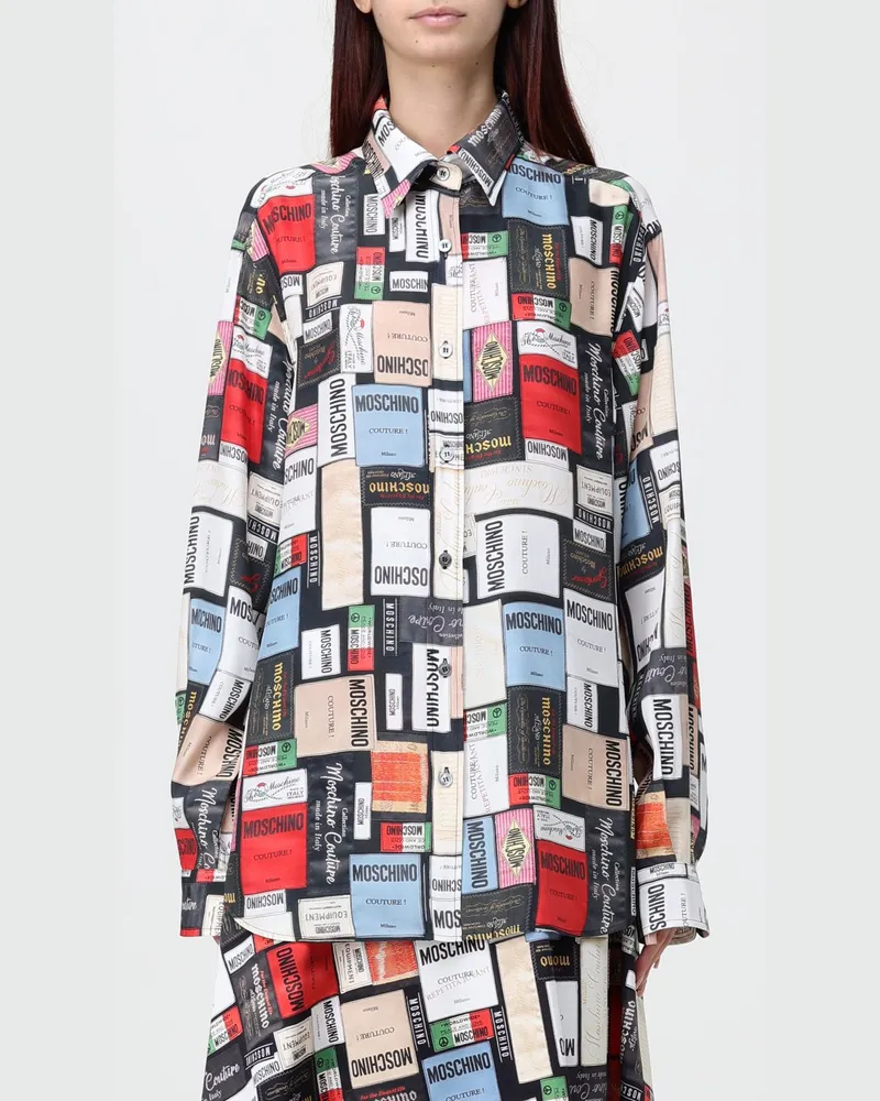 Moschino Relaxed-Fit-Hemd aus reiner Seide mit durchgehendem Grafikprint Bunt