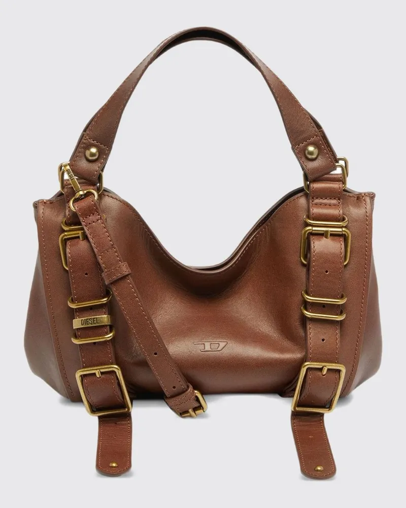 Diesel Kleine D-One Handtasche aus Glattleder mit Oval-D-Logo Braun