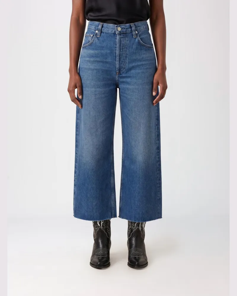 Citizens of humanity Cropped-Jeans von mit weitem Bein und hohem Bund aus Baumwolle Blau