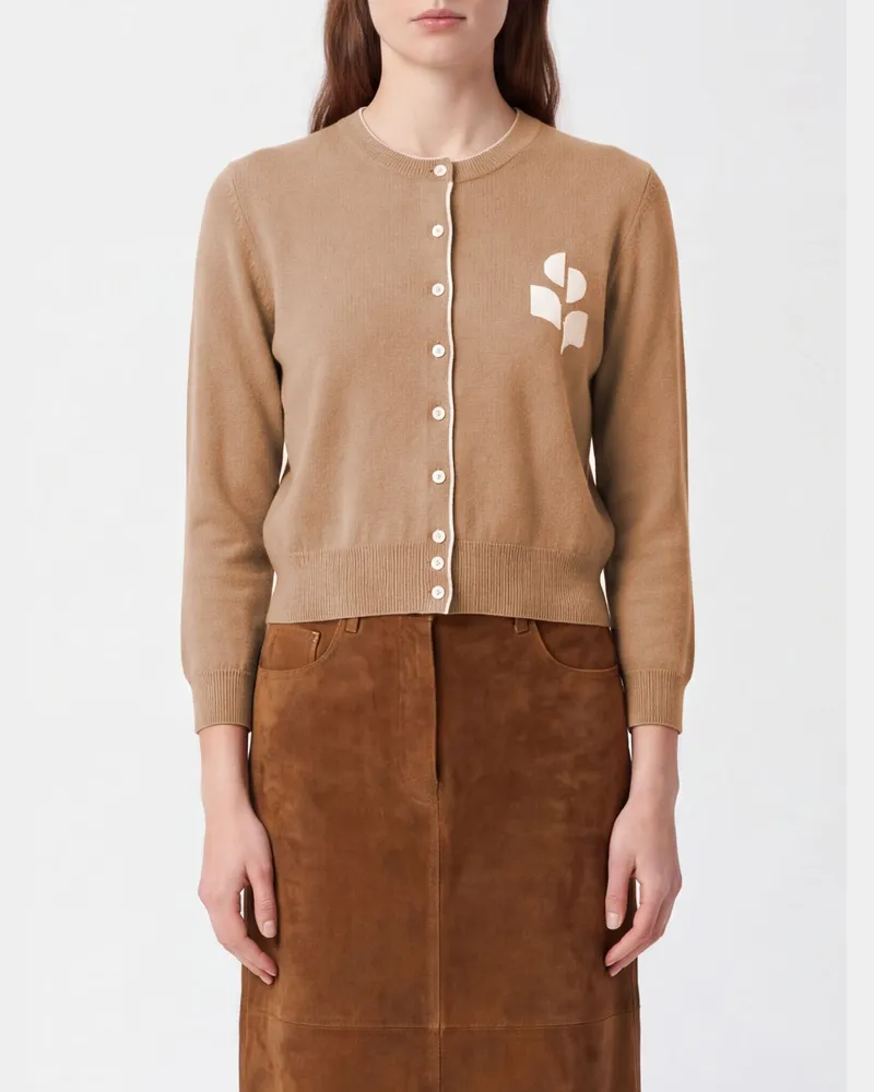 Étoile Isabel Marant Cardigan aus Baumwolle und Wolle mit Rundhalsausschnitt und Kontrast-Logo Camel