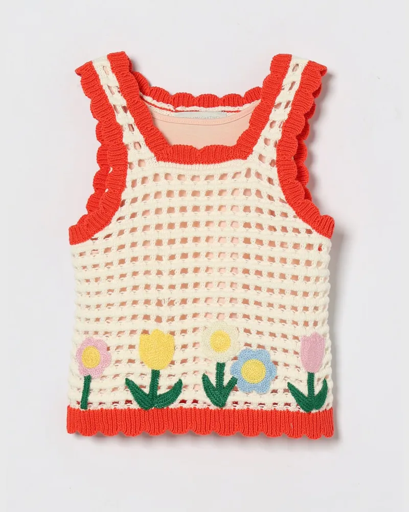 Stella McCartney Kids Häkel-Baumwolltop mit Stickereien Ivory