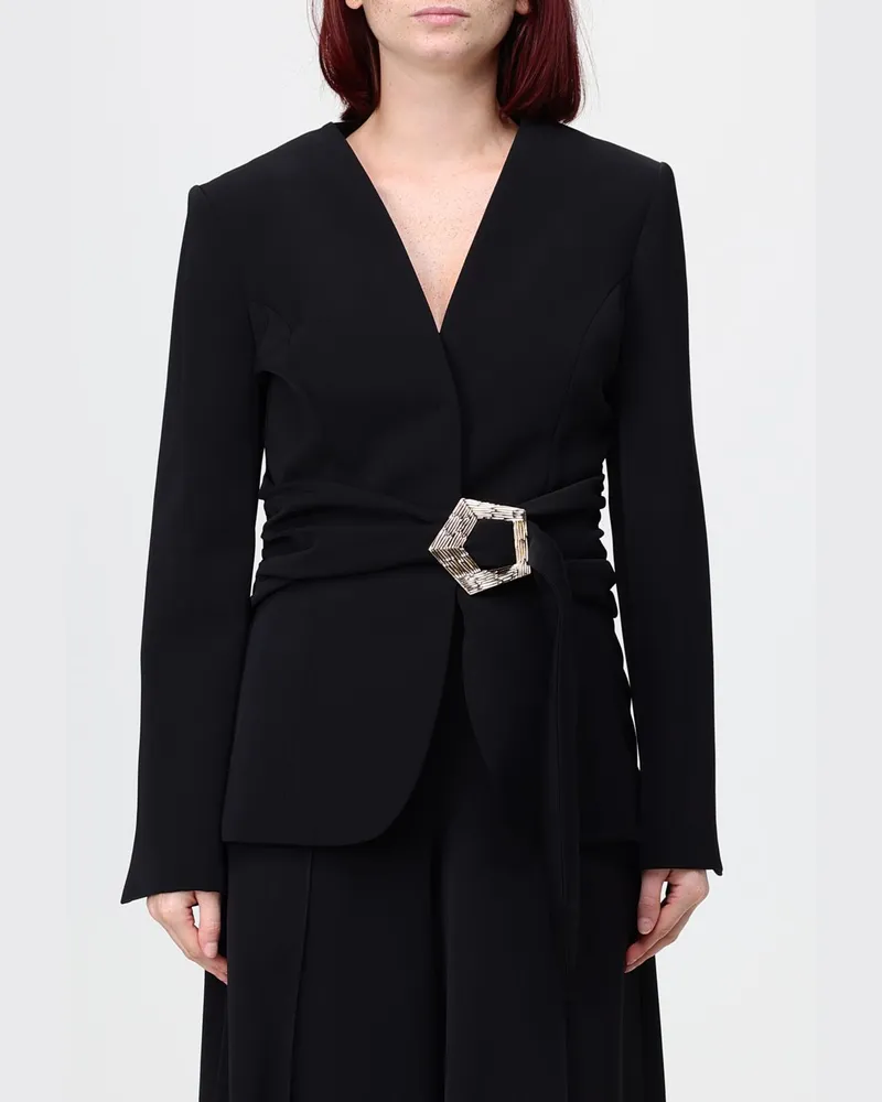 Simona Corsellini Einreihiger Crêpe-Blazer von mit verstellbarem Taillengürtel Schwarz