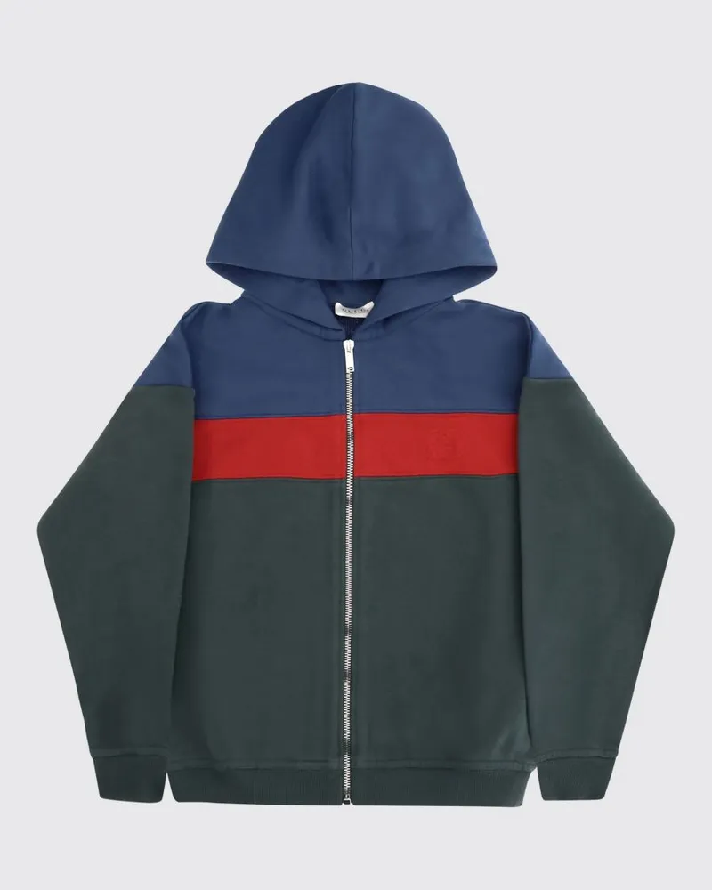 Gucci Gestreifter Baumwoll-Hoodie für Jungen mit Reißverschluss und Web-Detail Petroleum