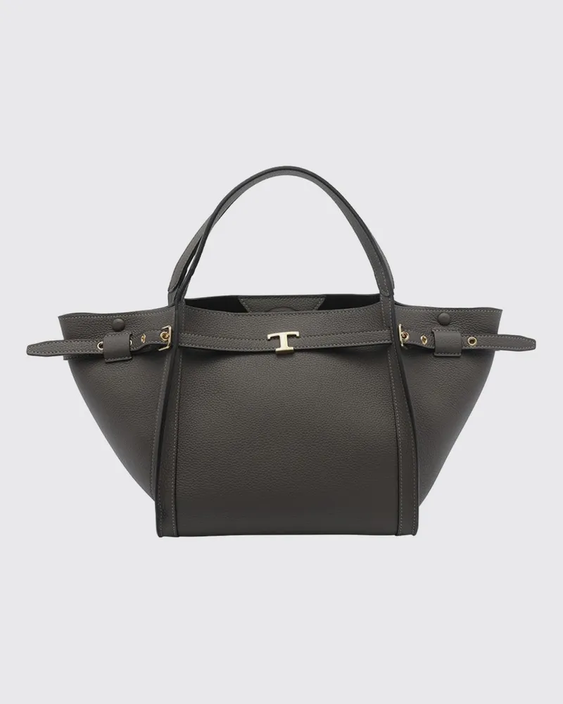 TOD'S T Signature Handtasche aus genarbtem Leder mit T-Timeless-Logo Grau