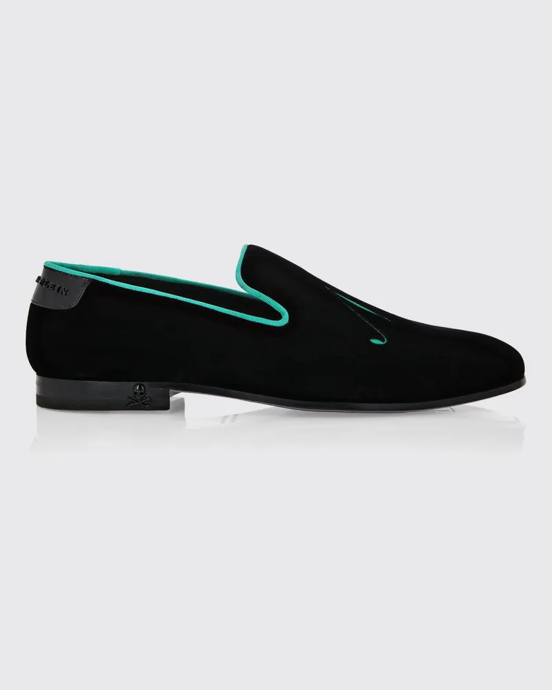 Philipp Plein Loafer aus grünem Samt mit Slogan-Stickerei Grün
