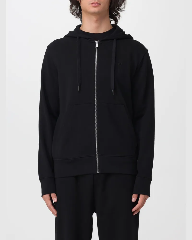HUGO BOSS Herren-Kapuzen-Sweatjacke aus Baumwolle mit Reißverschluss und Kordelzug Schwarz