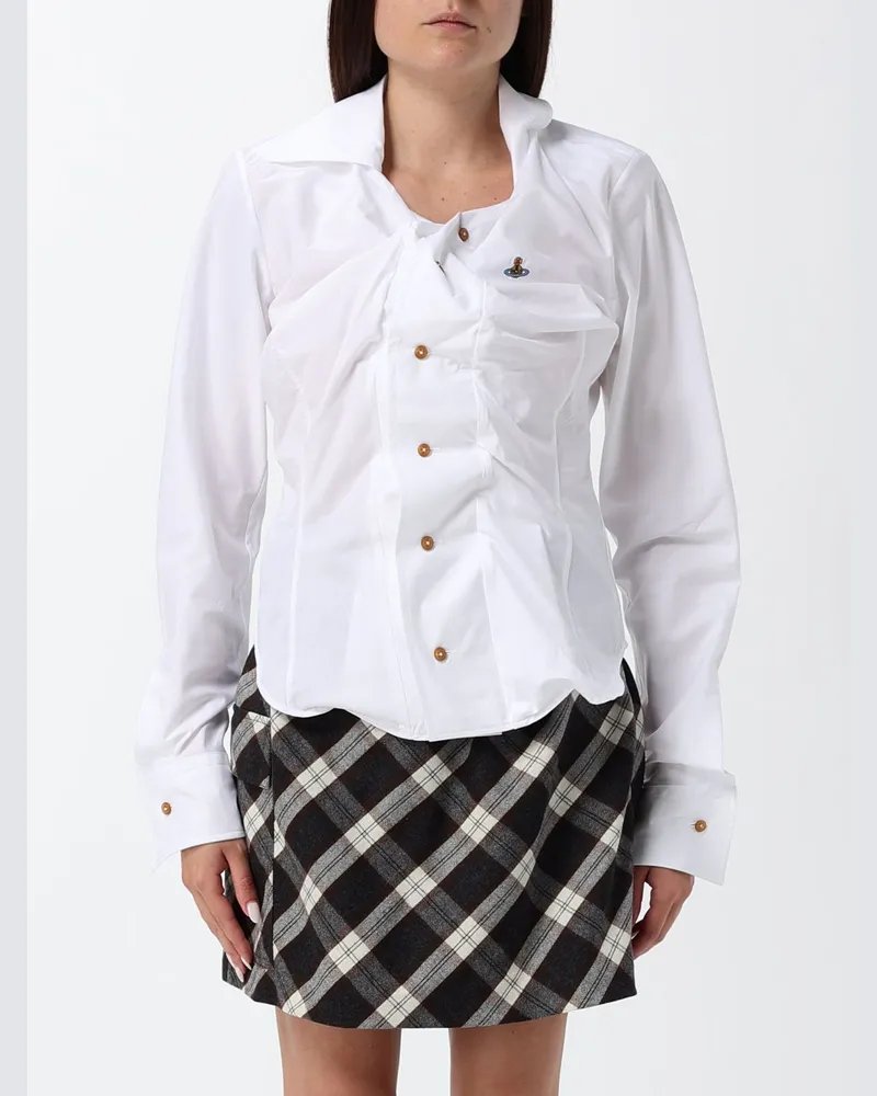 Vivienne Westwood Asymmetrisches Baumwollpopeline-Hemd mit Orb-Logo Weiß