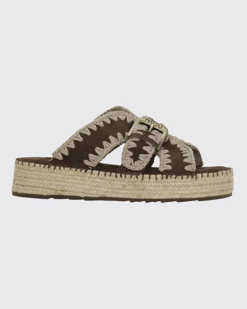 Mou Jute Keilsandalen aus Veloursleder mit bestickter Zwischensohle Braun