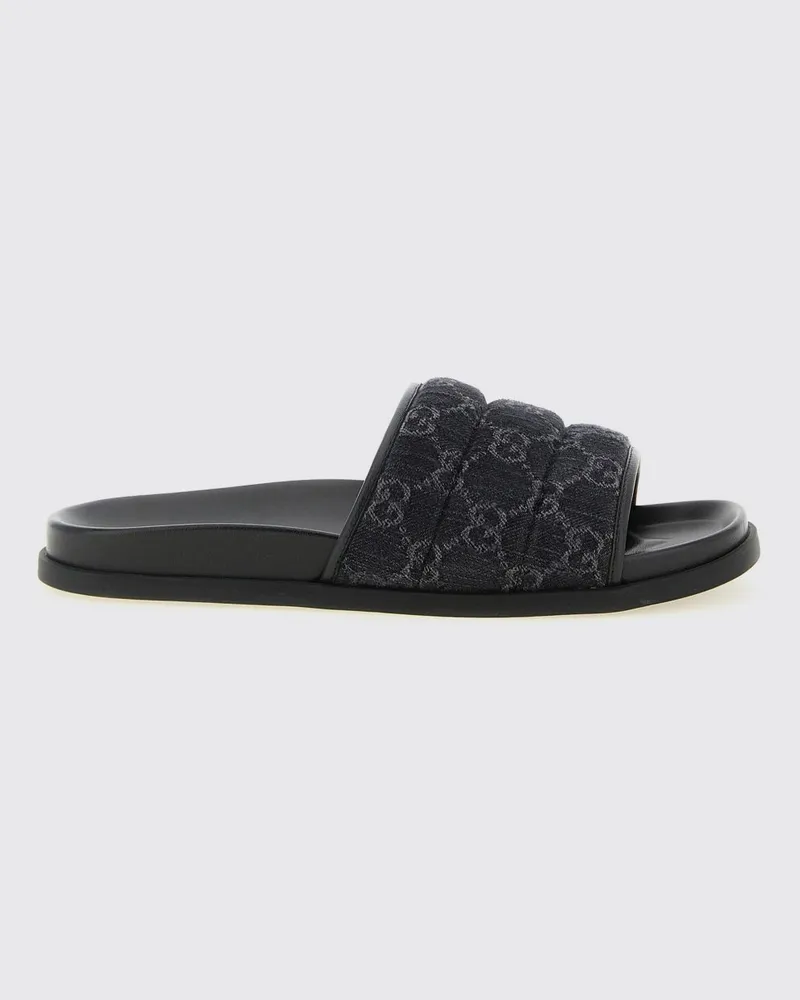 Gucci Sliders aus gestepptem GG Jacquard Baumwolldenim Schwarz