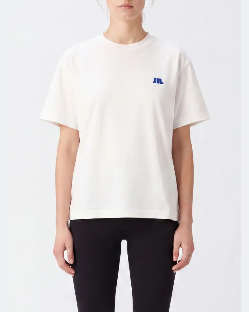 Jil Sander T-Shirt aus Baumwolle mit kontrastierendem gesticktem Frontlogo Weiß