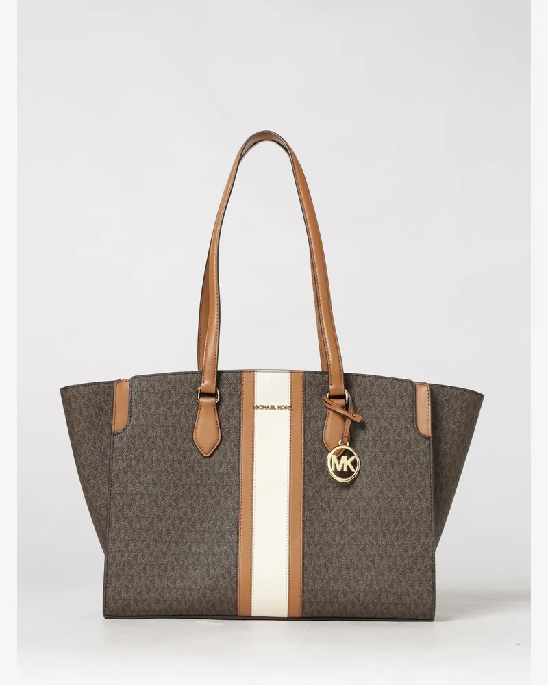 Michael Kors Tasche aus genarbtem beschichtetem Baumwollstoff mit MK-Monogramm-Print Braun