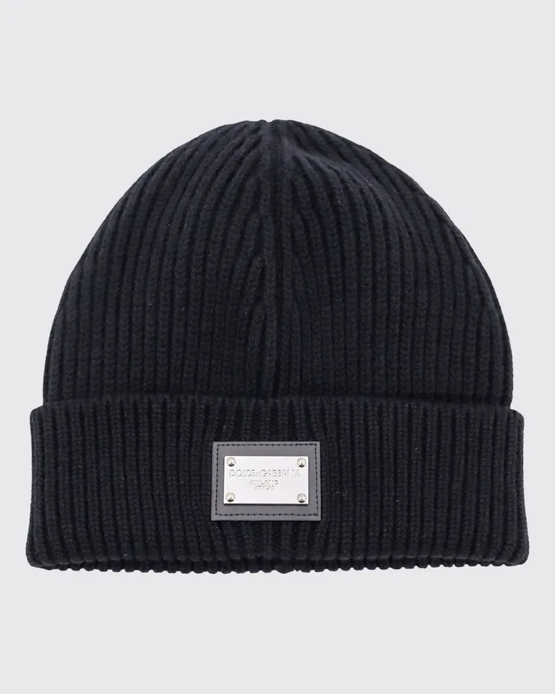 Dolce & Gabbana DOLCE  GABBANA Gerippte Beanie von Dolce & Gabbana aus Woll-Kaschmir-Mischung mit Logo-Plakette Schwarz