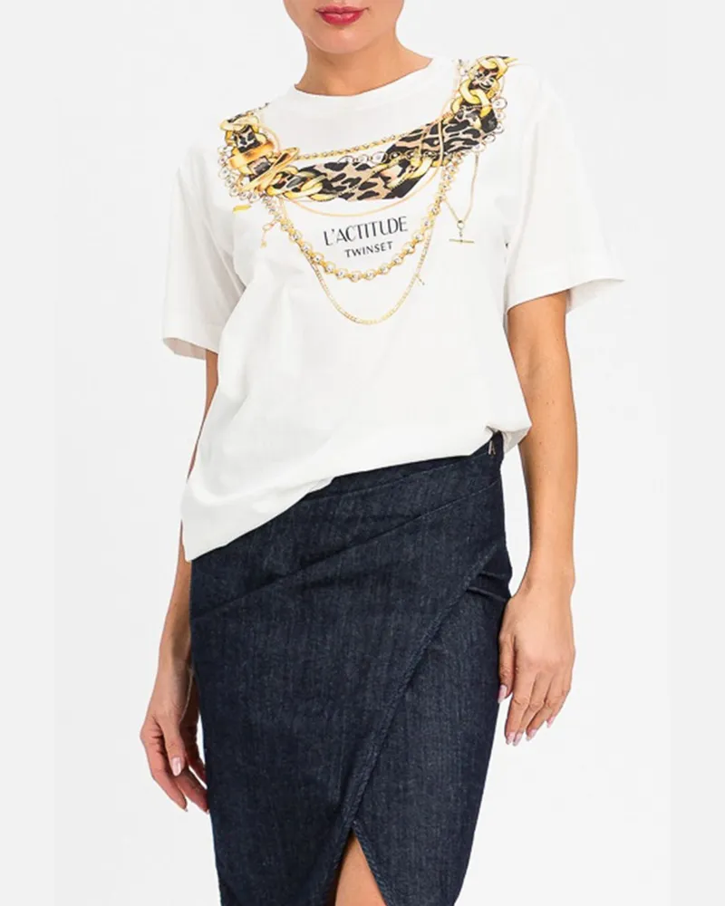 Twin-Set T-Shirt von aus Baumwolle mit Grafikprint und Logo Weiß