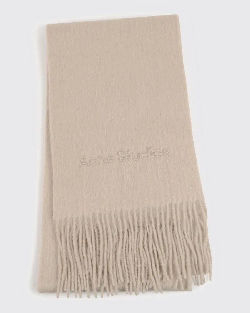Acne Studios Schal aus Alpaka-Wollmischung mit Fransensaum und Logo Natural