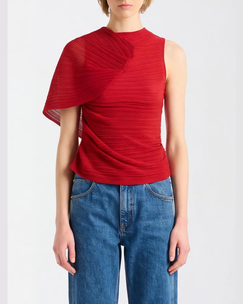 Balmain Ärmelloses, gerafftes Slim-Fit-Top aus Viskose Rot