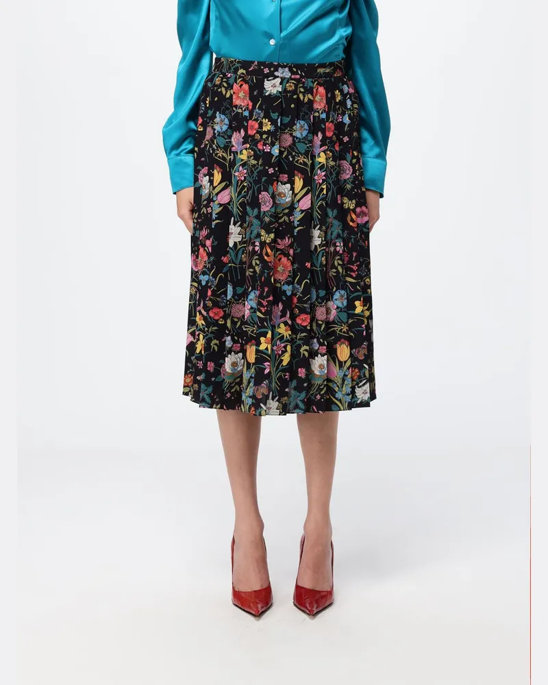 Gucci Plissierter Seiden-Midirock mit hohem Bund und Blumenmuster Schwarz