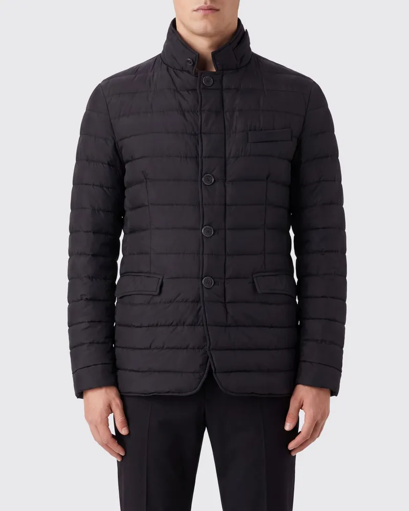 Herno Gesteppte Daunenjacke aus Nylon mit Stehkragen und Knopfverschluss Blau