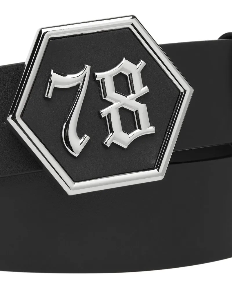 Philipp Plein Verstellbarer Gürtel aus Glattleder mit Metallschnalle Schwarz