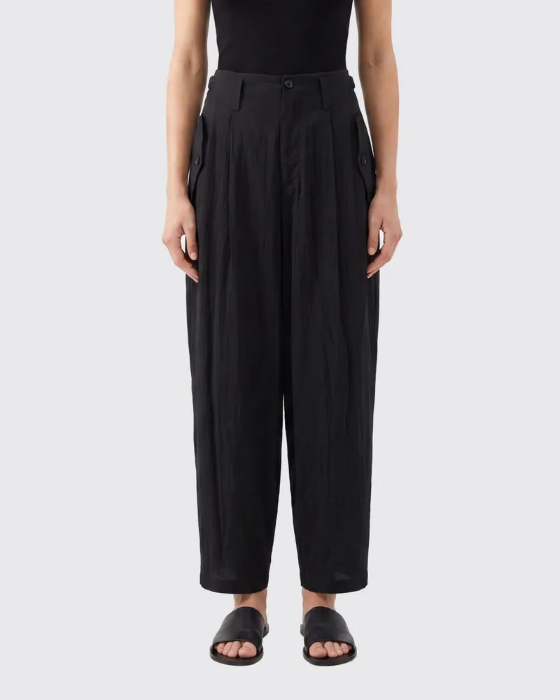 Yohji Yamamoto Wide-Leg-Hose mit hohem Bund aus Rayon und Cupro mit verdecktem Verschluss Schwarz