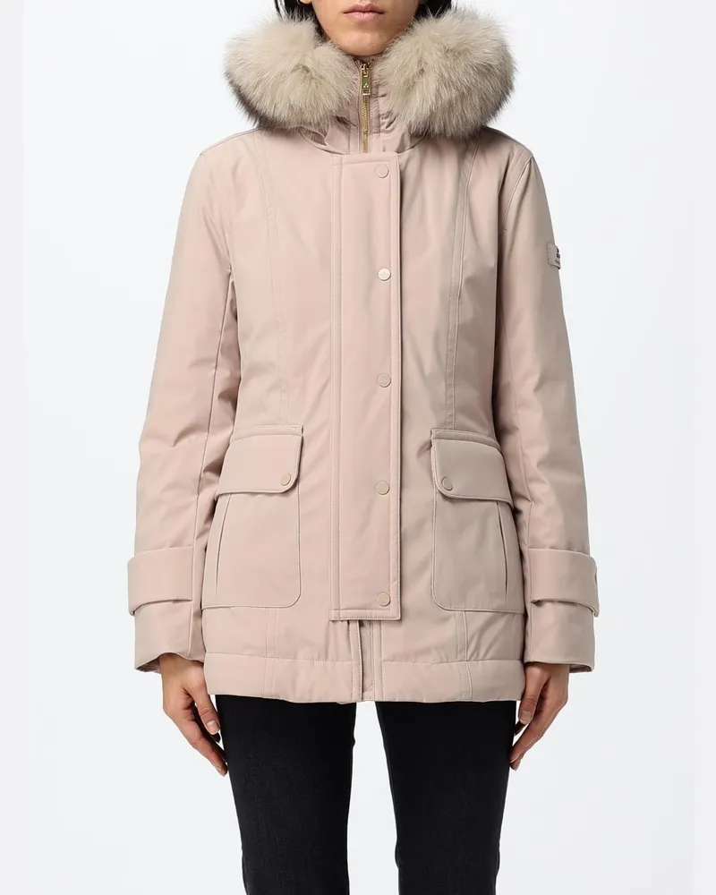 Peuterey Knielanger Polyester-Parka mit Shearling-Kapuze und aufgesetztem Logo Beige